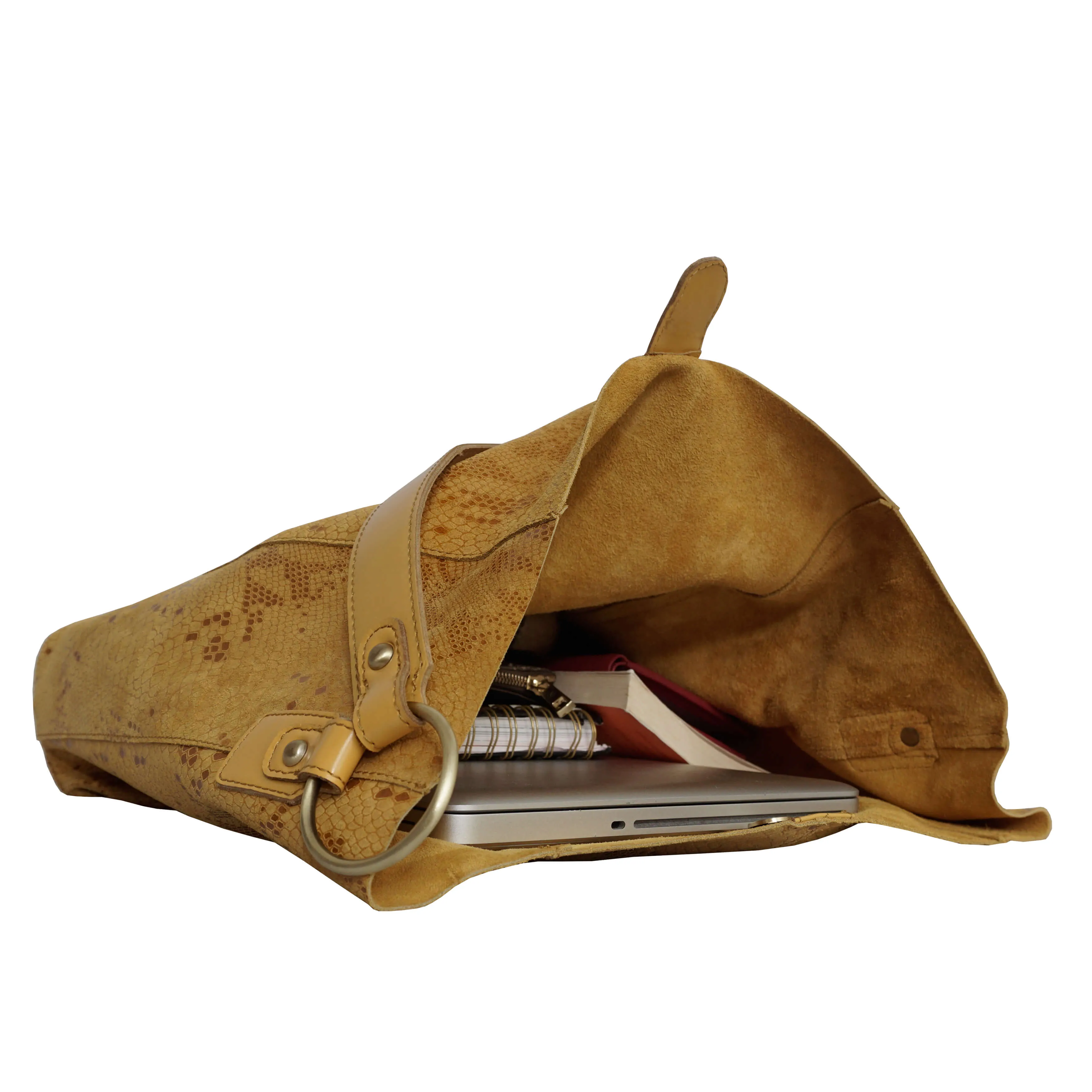 'Esme' Mustard Python Snake Real Leather Slouchy Hobo Bag