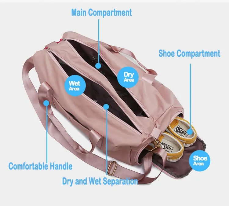 Essentials Dry Wet Separation Weekender Bag Gym Duffle Bag With Shoe Compartment-Pink,Black