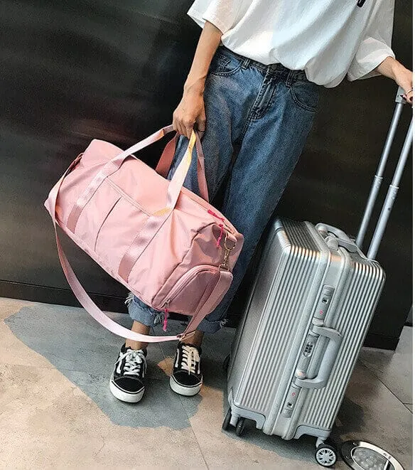 Essentials Dry Wet Separation Weekender Bag Gym Duffle Bag With Shoe Compartment-Pink,Black