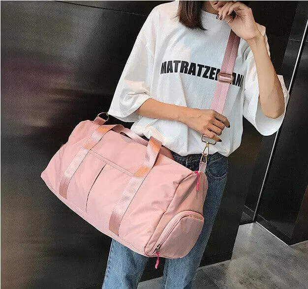 Essentials Dry Wet Separation Weekender Bag Gym Duffle Bag With Shoe Compartment-Pink,Black
