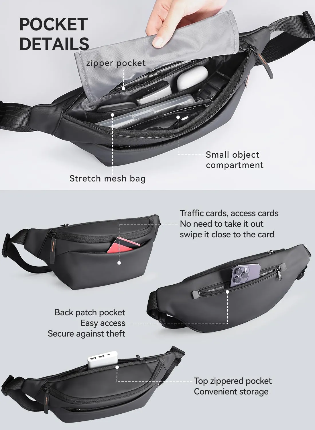 Fanny Pack for Men,Fashion Waist Packs Adjustable Belt Bag Sling Bag Water-Resistant Cross body Pack Chest Bag Daypack Bum Bags for Travel Sports Hiking