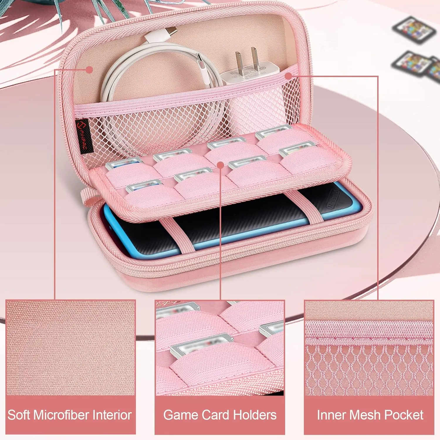FINTIE Carrying Case for Nintendo New 2DS XL LL / New 3DS / 2DS / 3DS XL LL, Protective Hard Shell Portable Travel Cover Pouch with Game Card Slots & Inner Pocket, Rose Gold