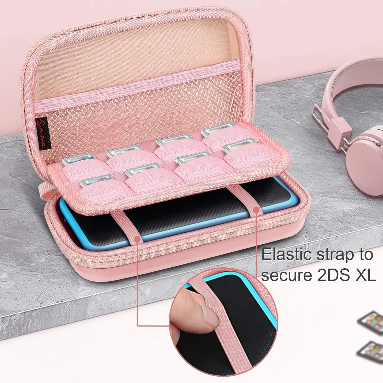 FINTIE Carrying Case for Nintendo New 2DS XL LL / New 3DS / 2DS / 3DS XL LL, Protective Hard Shell Portable Travel Cover Pouch with Game Card Slots & Inner Pocket, Rose Gold