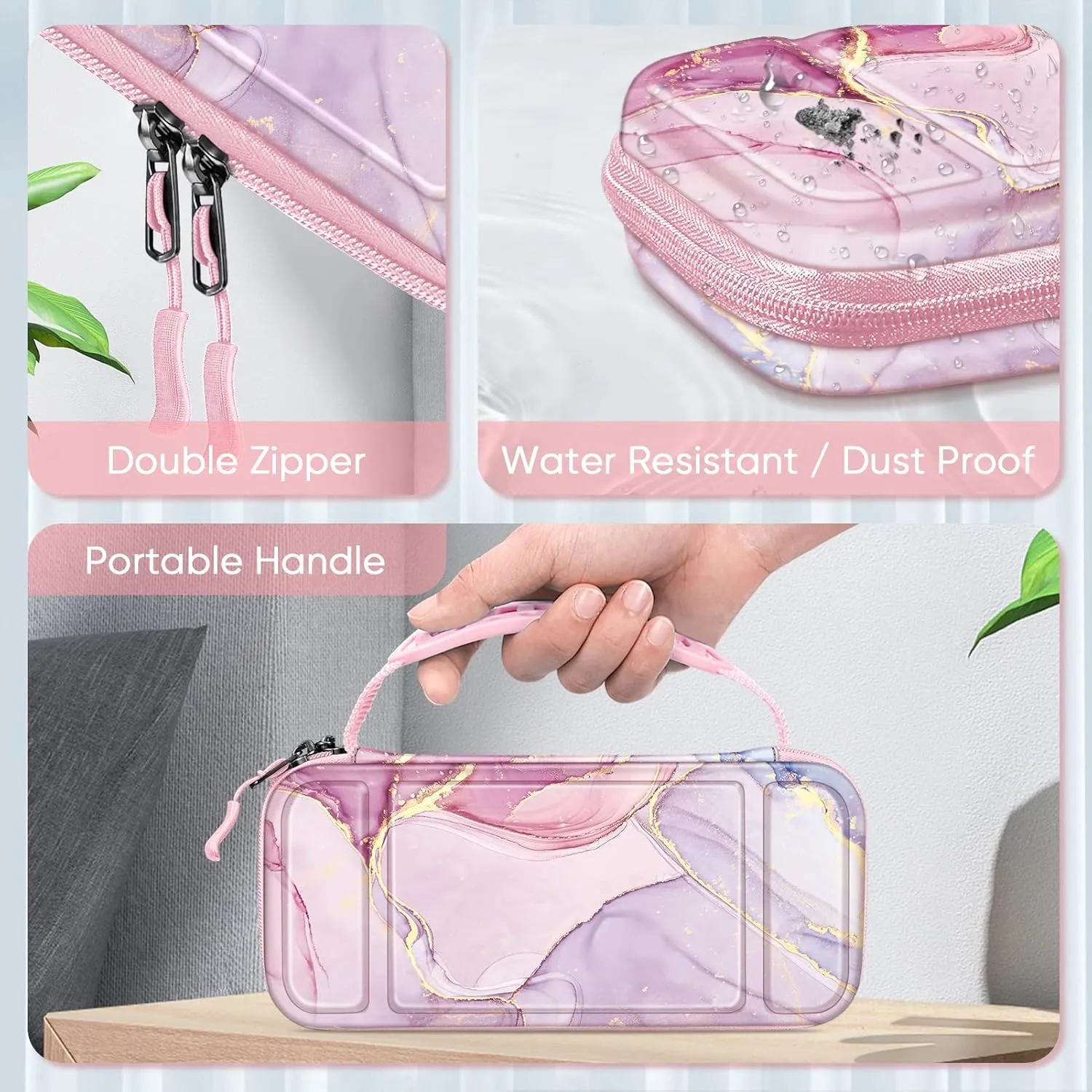 FINTIE Carrying Case for Nintendo Switch Lite 2019, [Shockproof] Hard Shell Protective Cover Travel Bag with Game Card & Micro SD Card Slots for Switch Lite Console & Accessories, Dreamy Marble