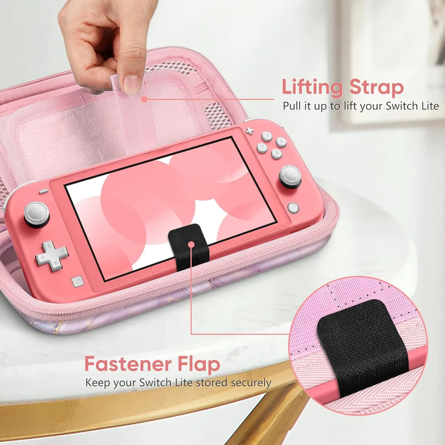 FINTIE Carrying Case for Nintendo Switch Lite 2019, [Shockproof] Hard Shell Protective Cover Travel Bag with Game Card & Micro SD Card Slots for Switch Lite Console & Accessories, Dreamy Marble