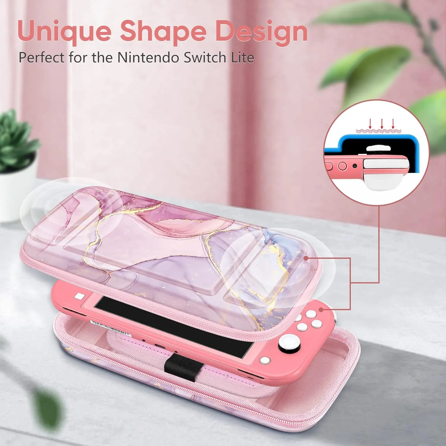 FINTIE Carrying Case for Nintendo Switch Lite 2019, [Shockproof] Hard Shell Protective Cover Travel Bag with Game Card & Micro SD Card Slots for Switch Lite Console & Accessories, Dreamy Marble