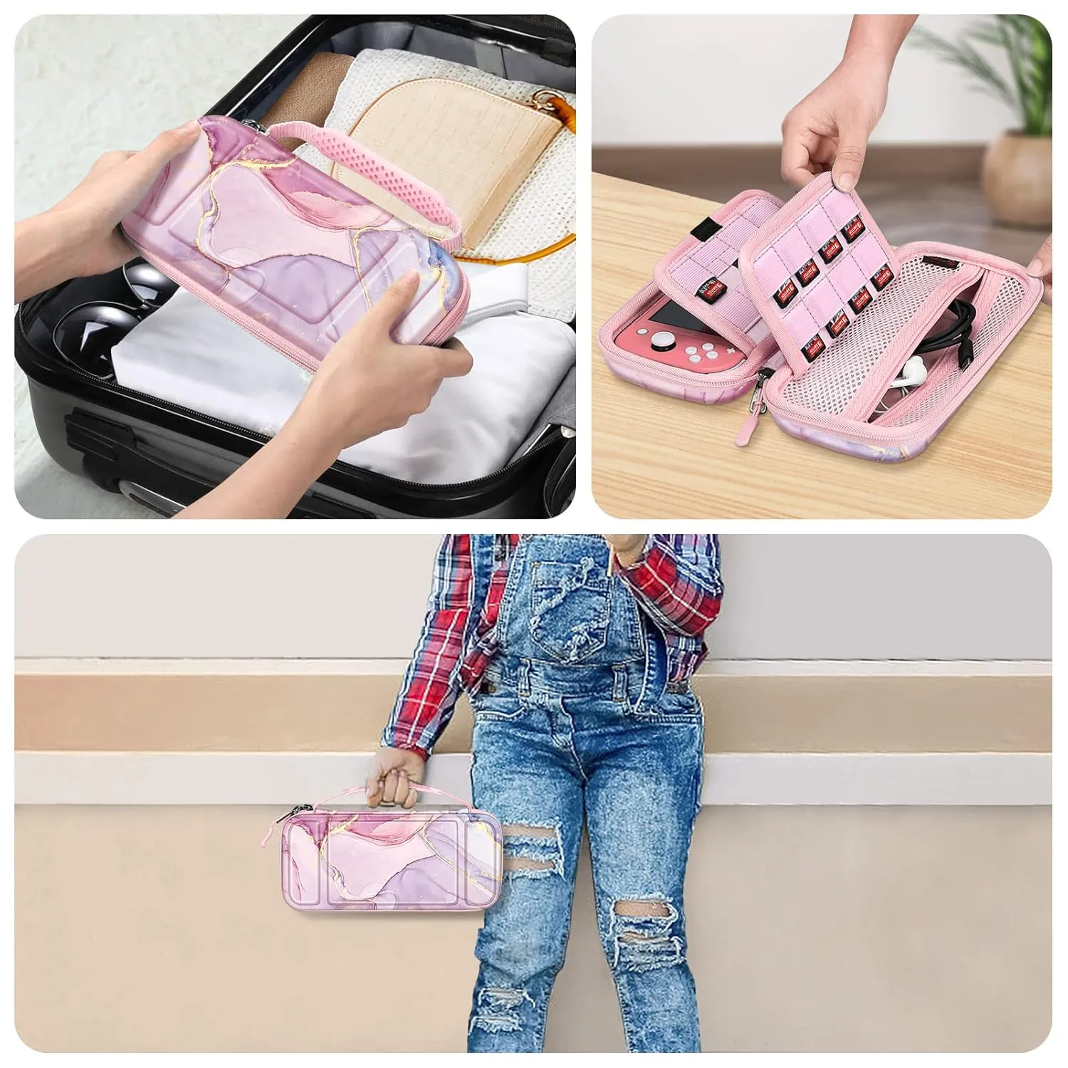 FINTIE Carrying Case for Nintendo Switch Lite 2019, [Shockproof] Hard Shell Protective Cover Travel Bag with Game Card & Micro SD Card Slots for Switch Lite Console & Accessories, Dreamy Marble