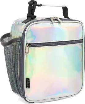 FlowFly Kids Lunch box Insulated Soft Bag Mini Cooler Back to School Thermal Meal Tote Kit for Girls, Boys(Holographic)