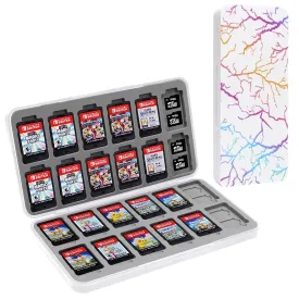 FYY Nintendo Switch Game Holder - 24 Game & 48 Micro SD Card Slots, White Lightning Pattern Hard Case
