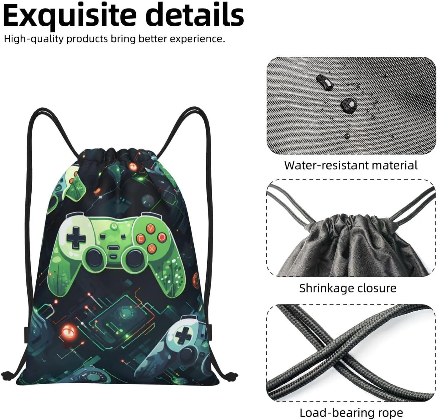 Gamepad Circuit Version Print Drawstring Gym Bag - Lightweight Foldable Cinch Backpack for Travel & Sports - for Yoga, Hiking