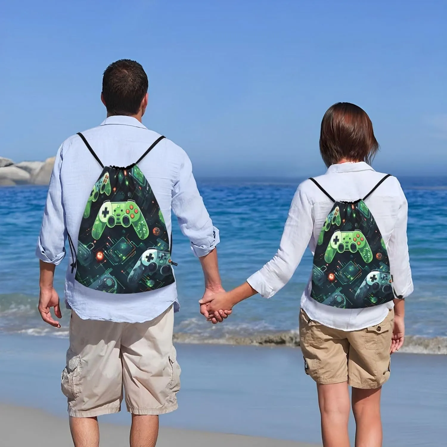 Gamepad Circuit Version Print Drawstring Gym Bag - Lightweight Foldable Cinch Backpack for Travel & Sports - for Yoga, Hiking