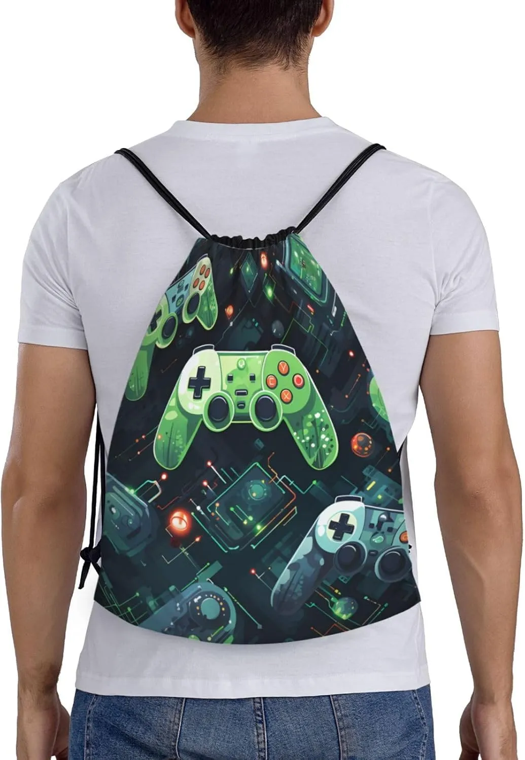 Gamepad Circuit Version Print Drawstring Gym Bag - Lightweight Foldable Cinch Backpack for Travel & Sports - for Yoga, Hiking