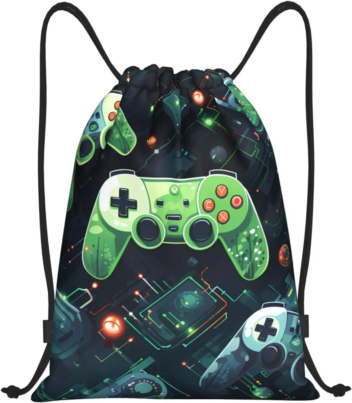 Gamepad Circuit Version Print Drawstring Gym Bag - Lightweight Foldable Cinch Backpack for Travel & Sports - for Yoga, Hiking