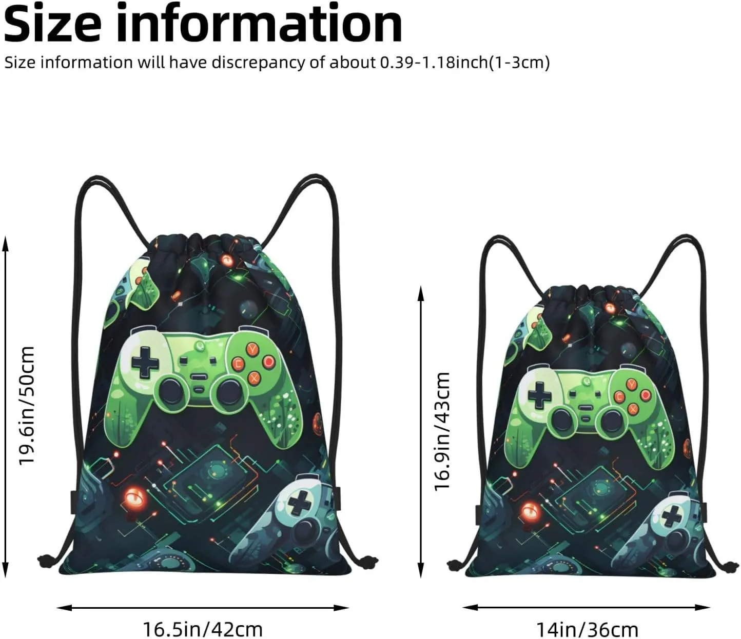 Gamepad Circuit Version Print Drawstring Gym Bag - Lightweight Foldable Cinch Backpack for Travel & Sports - for Yoga, Hiking