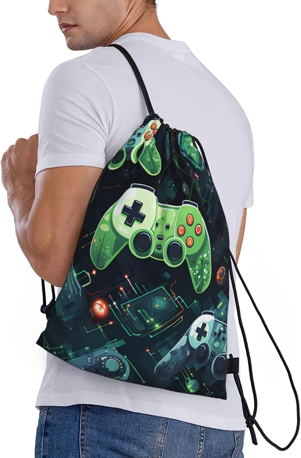 Gamepad Circuit Version Print Drawstring Gym Bag - Lightweight Foldable Cinch Backpack for Travel & Sports - for Yoga, Hiking