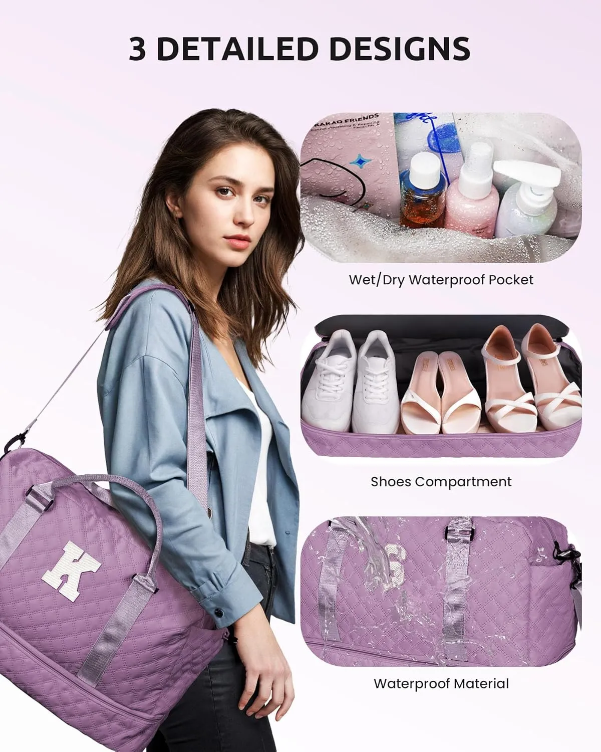 Gifts for Sister-Travel Bag for Women Shoe Compartment, Personalized Weekender Bag, Monogram Overnight Bag, Letter Travel Bag with Makeup BagSister Friend Girlfriend Gifts (Letter N)