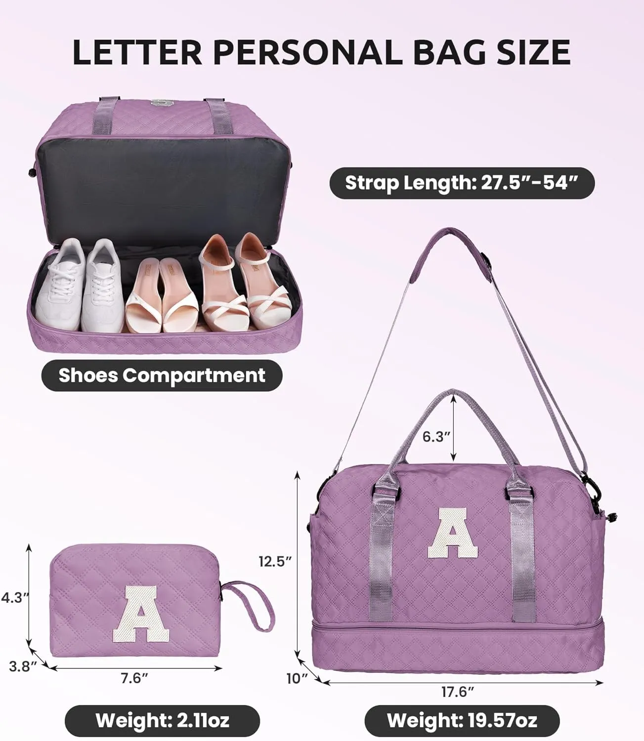Gifts for Sister-Travel Bag for Women Shoe Compartment, Personalized Weekender Bag, Monogram Overnight Bag, Letter Travel Bag with Makeup BagSister Friend Girlfriend Gifts (Letter N)
