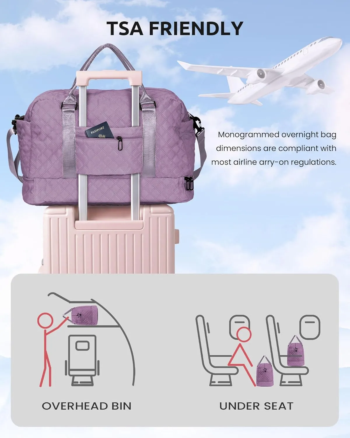 Gifts for Sister-Travel Bag for Women Shoe Compartment, Personalized Weekender Bag, Monogram Overnight Bag, Letter Travel Bag with Makeup BagSister Friend Girlfriend Gifts (Letter N)