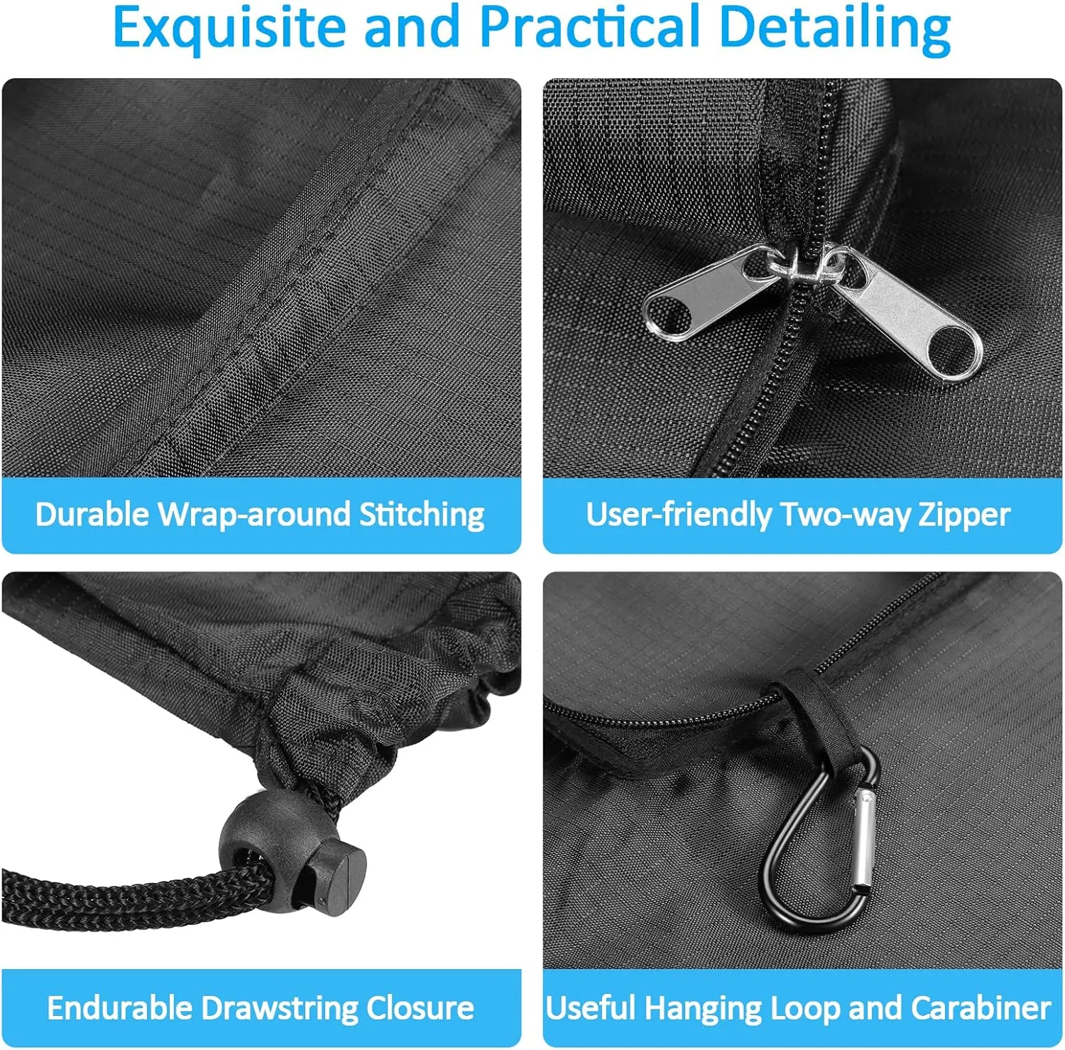 GOGOODA Travel Laundry Bags with Drawstring Closure XL Large Foldable Dirty Clothes bags with Handle Heavy Duty and Washable for College Dorm Travelling Camping, 2 Pack, Black & Dark Blue