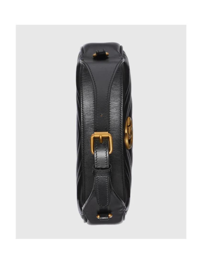 Gucci Black GG Marmont half moon shape mini shoulder bag
