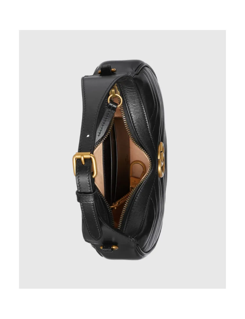 Gucci Black GG Marmont half moon shape mini shoulder bag