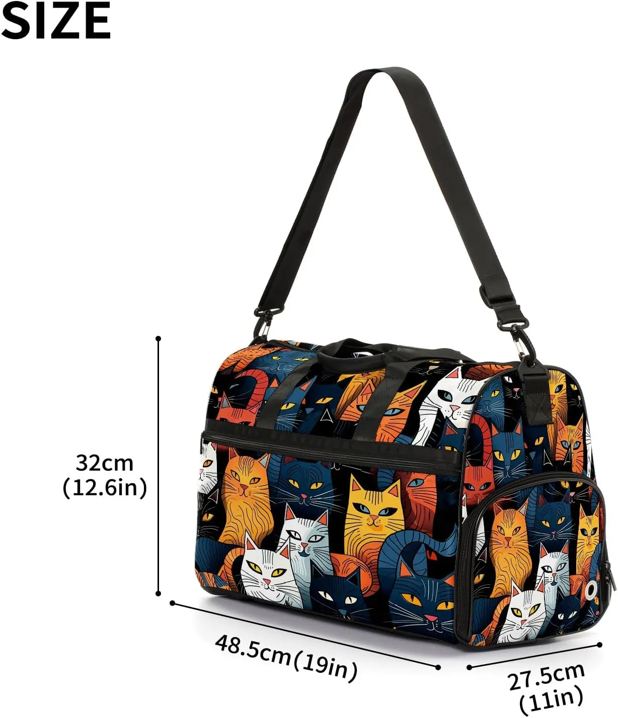 Gym Bag for Women, Carry on Weekender Overnight Bag, Travel Duffel Bags, Personal Item Travel Bag Tote Bag Workout Dance Bag, Cat - 7