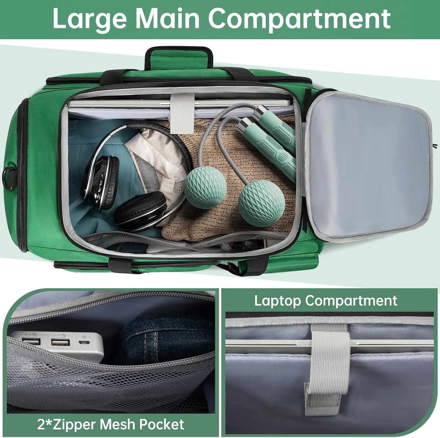 Gym Bag with Shoe Laptop Compartment for Men Women 35L Water-resistant Sports Gym Duffle Backpack Travel Duffle Bag with Wet Pocket Weekender Overnight Carry On Backpack (Green)