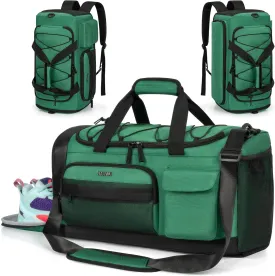 Gym Bag with Shoe Laptop Compartment for Men Women 35L Water-resistant Sports Gym Duffle Backpack Travel Duffle Bag with Wet Pocket Weekender Overnight Carry On Backpack (Green)