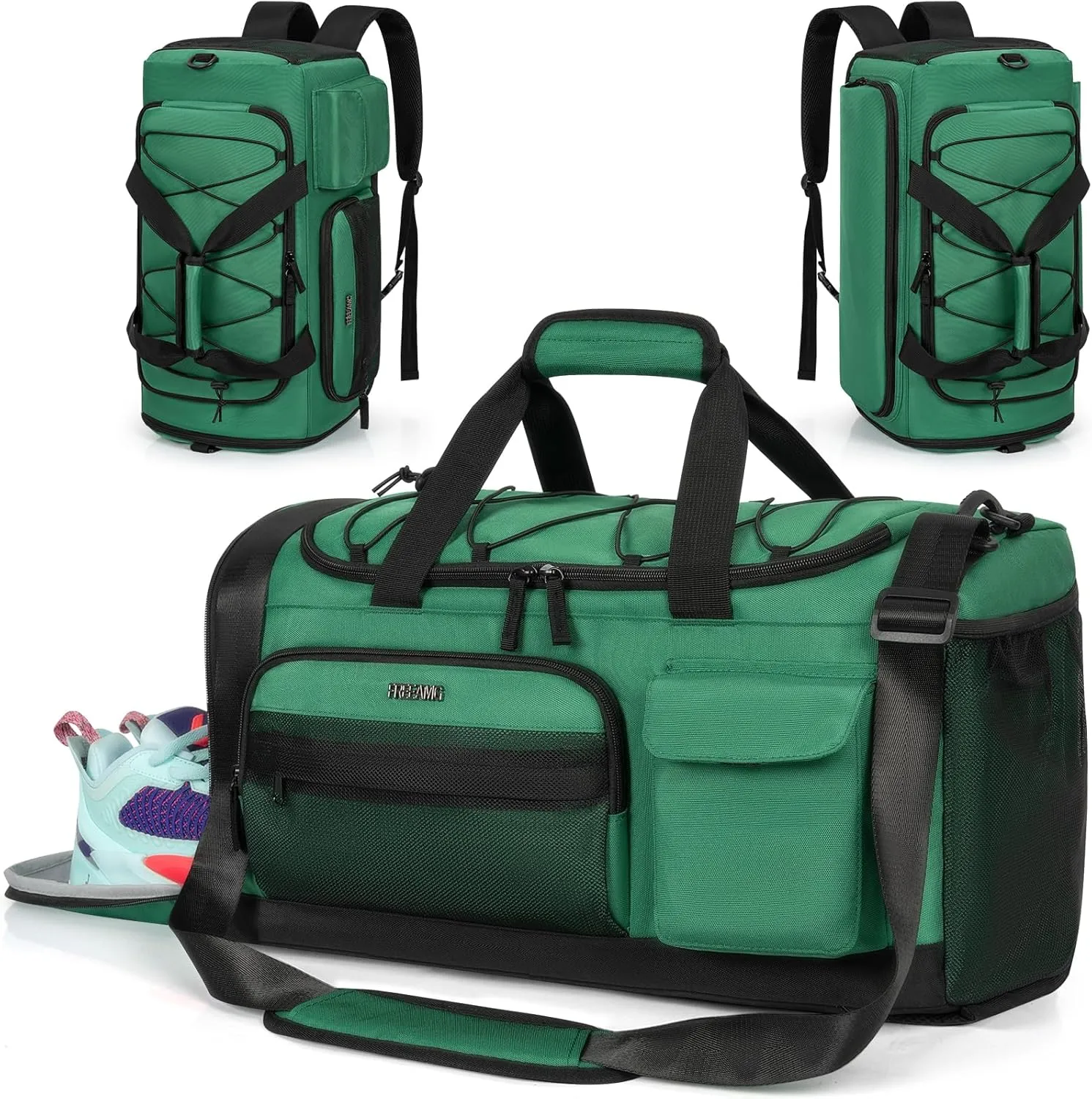 Gym Bag with Shoe Laptop Compartment for Men Women 35L Water-resistant Sports Gym Duffle Backpack Travel Duffle Bag with Wet Pocket Weekender Overnight Carry On Backpack (Green)