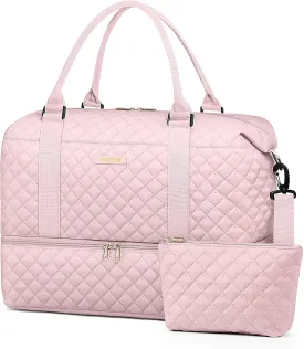 HOTOR Travel Duffel Bag - Weekender Bags for Women, Carry On Overnight Bag with Shoe Compartment, with Toiletry Bag for Travel Essentials and Travel Accessories, Pink, 13.4"17.3"7.9"