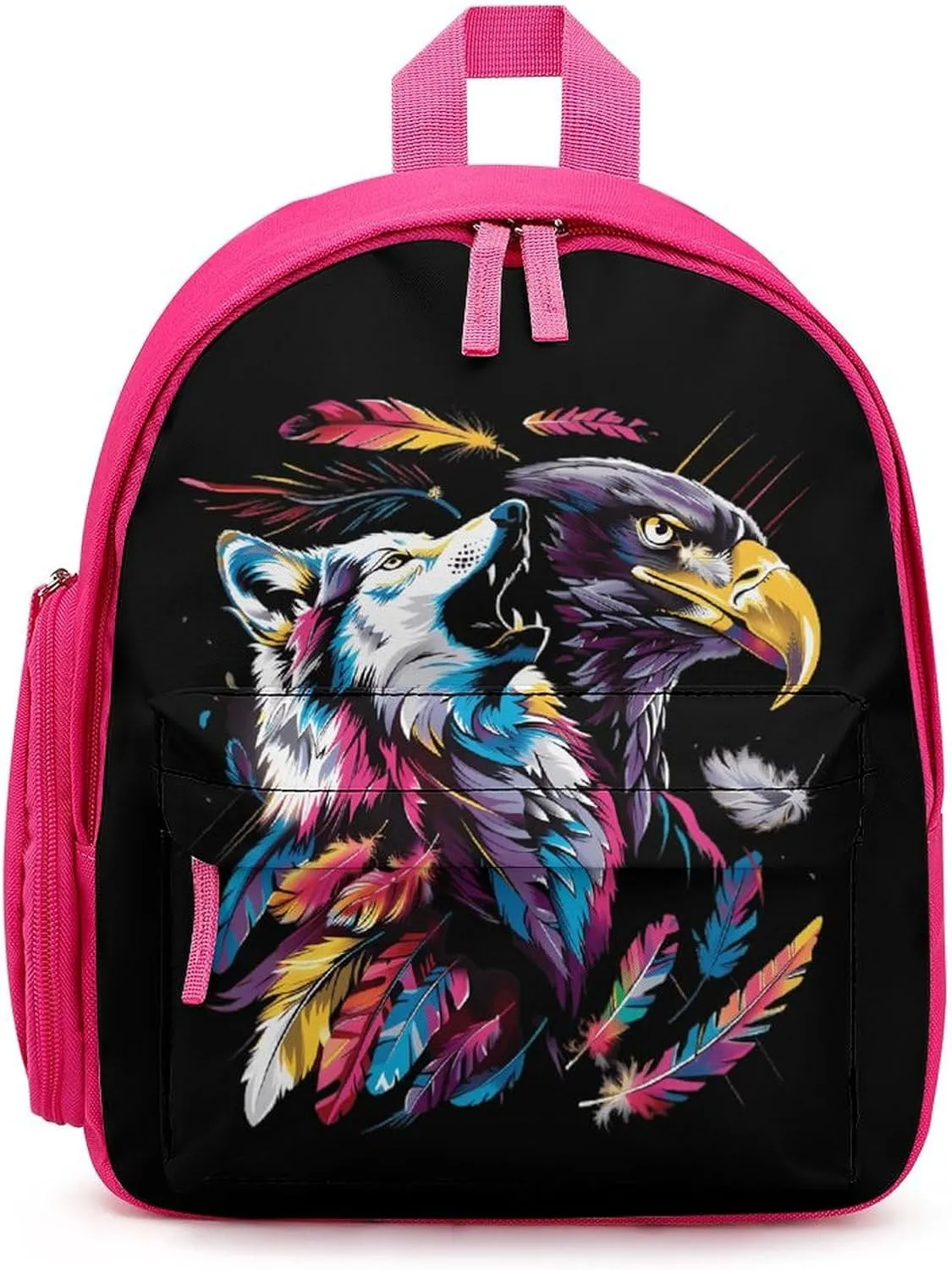 Howling Wolf And Eagle Cute Backpack Daily Casual Daypack Travel Mini Bag with Adjustable Strap Pink-style-12