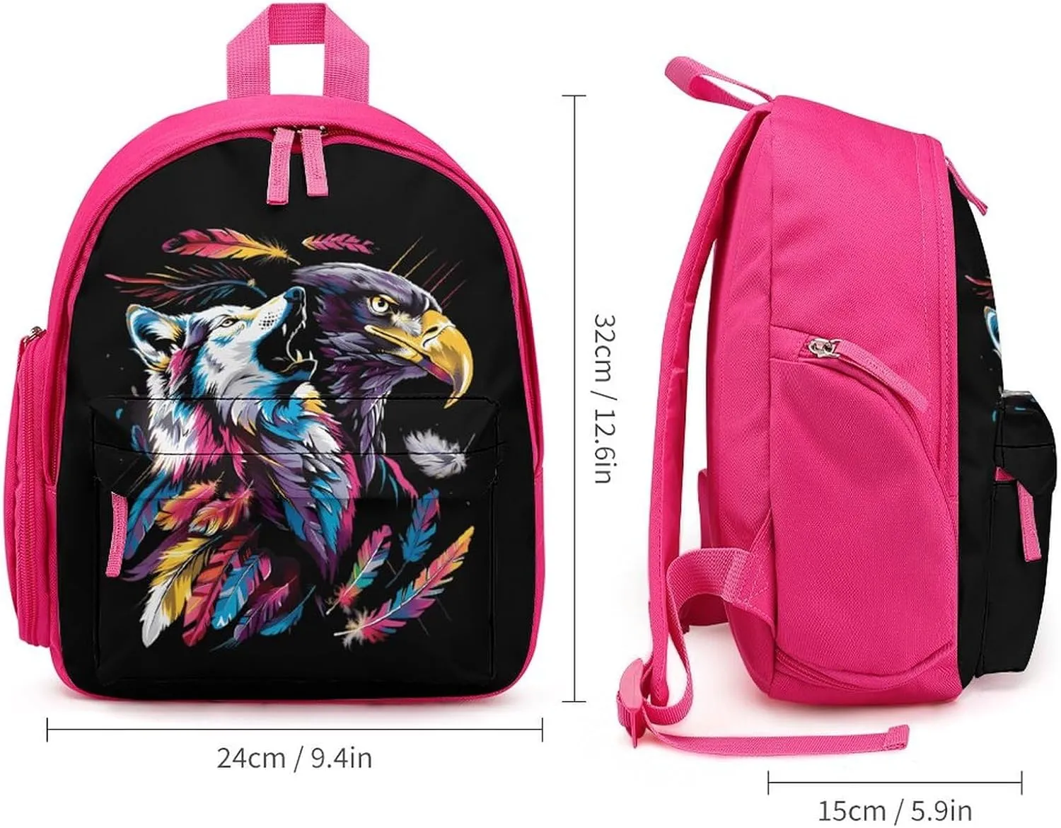 Howling Wolf And Eagle Cute Backpack Daily Casual Daypack Travel Mini Bag with Adjustable Strap Pink-style-12