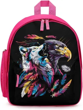 Howling Wolf And Eagle Cute Backpack Daily Casual Daypack Travel Mini Bag with Adjustable Strap Pink-style-12