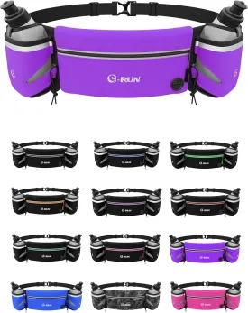 Hydration Running Belt with 2x10oz Bottles - Water Belts for Woman and Men - iPhone Belt for Any Phone Size - Fuel Marathon Waist Pouch for Runners - Jogging Cycling Biking