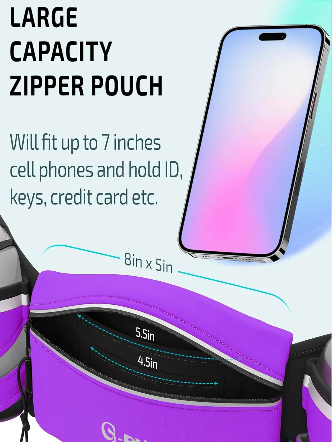 Hydration Running Belt with 2x10oz Bottles - Water Belts for Woman and Men - iPhone Belt for Any Phone Size - Fuel Marathon Waist Pouch for Runners - Jogging Cycling Biking