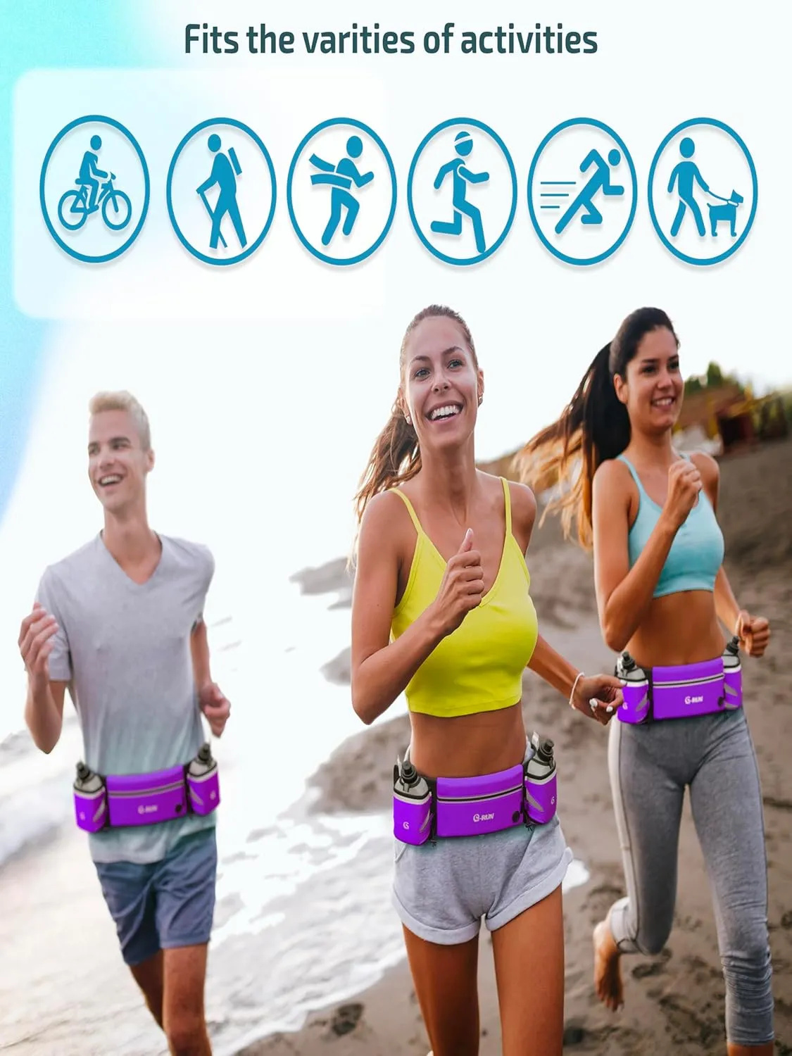 Hydration Running Belt with 2x10oz Bottles - Water Belts for Woman and Men - iPhone Belt for Any Phone Size - Fuel Marathon Waist Pouch for Runners - Jogging Cycling Biking