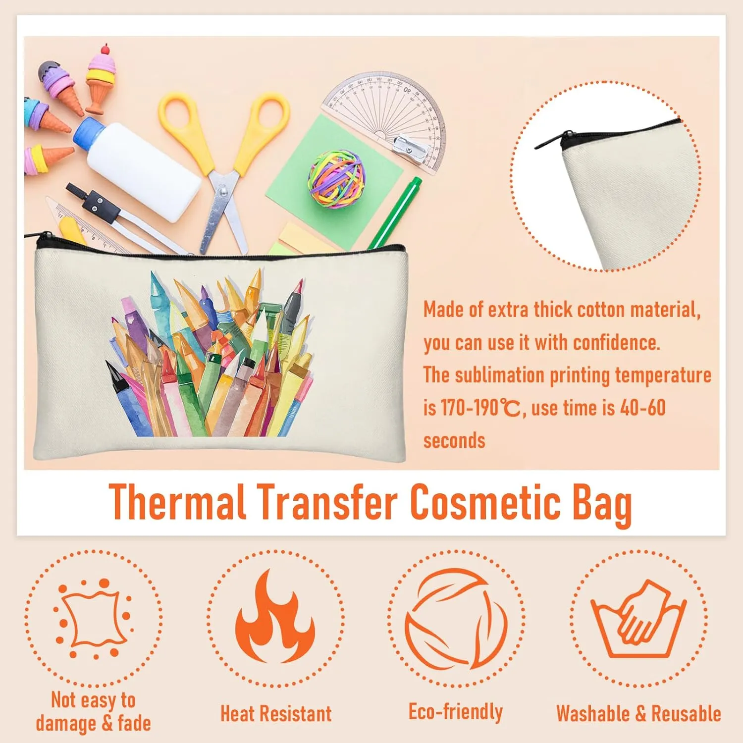 Legigo Blank DIY Craft Canvas Pencil Case - Makeup Pouch, Multi-Purpose Travel Toiletry Zipper Bag, Bulk Cosmetic Bags 8.3 5 Inch