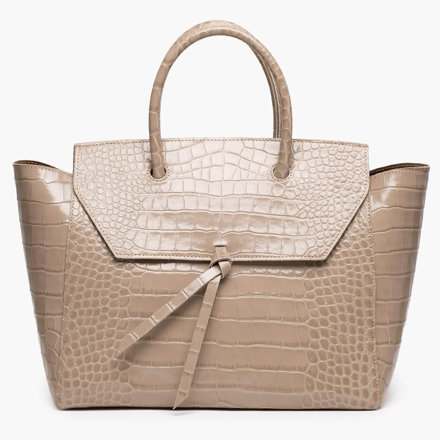 Loren Large Leather Tote Bag - Fango Croc Print