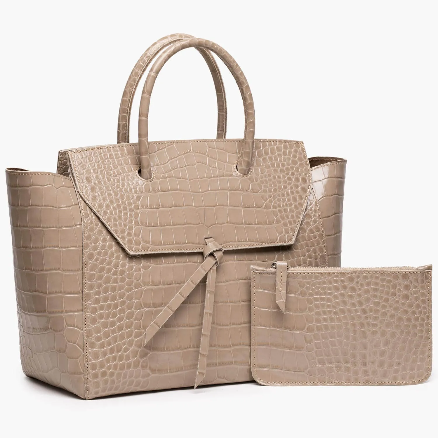 Loren Large Leather Tote Bag - Fango Croc Print