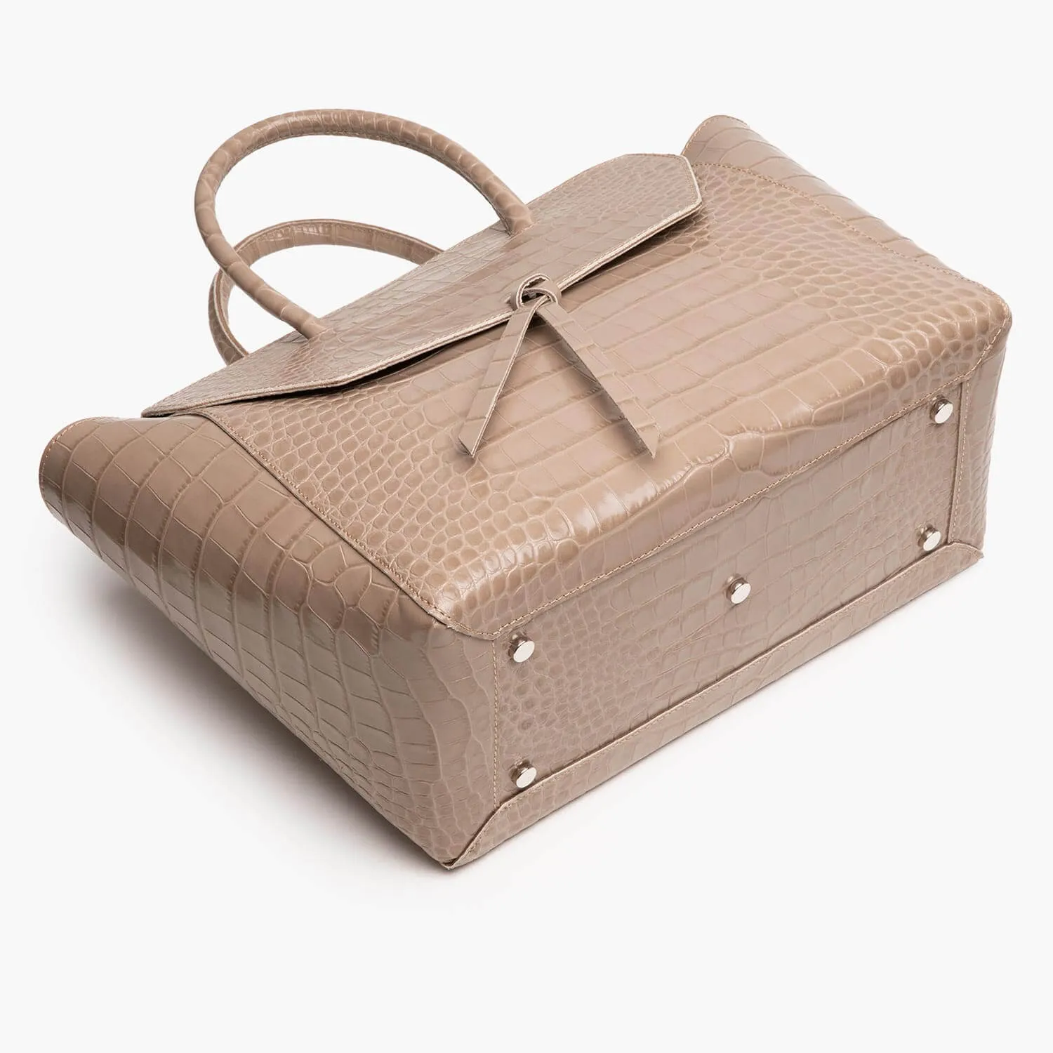 Loren Large Leather Tote Bag - Fango Croc Print