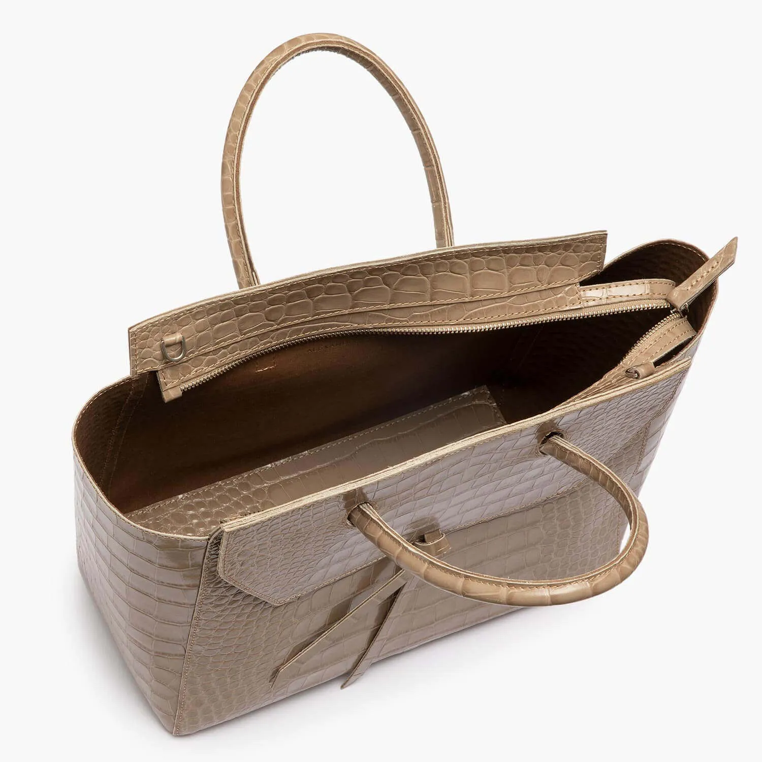 Loren Large Leather Tote Bag - Fango Croc Print