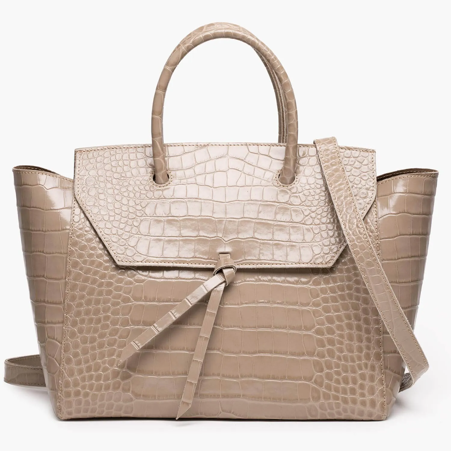 Loren Large Leather Tote Bag - Fango Croc Print