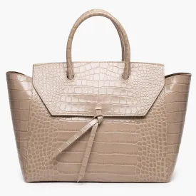 Loren Large Leather Tote Bag - Fango Croc Print