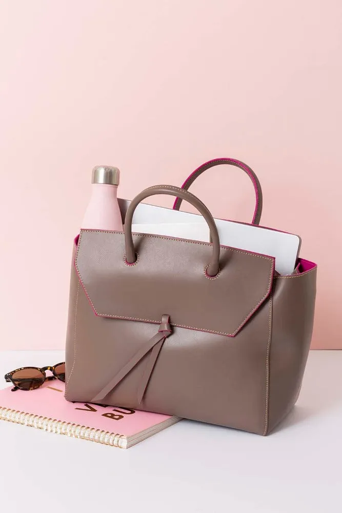 Loren Large Leather Tote Bag - Taupe