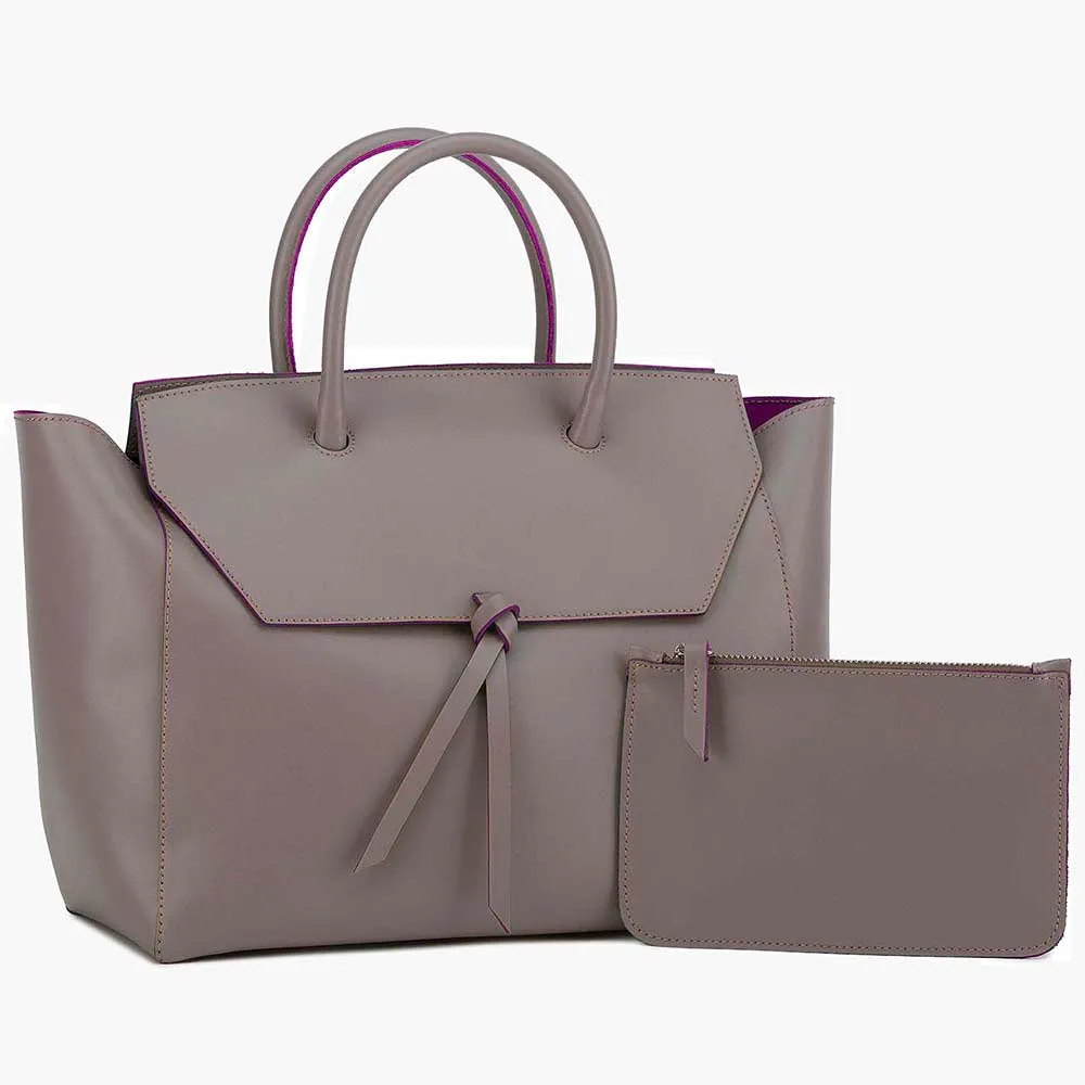 Loren Large Leather Tote Bag - Taupe
