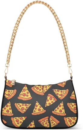 Lovely Pizza Tote Bag Hobo Handbag Shoulder Bag for Women Ladies Mini Clutch Purse with Zipper Closure