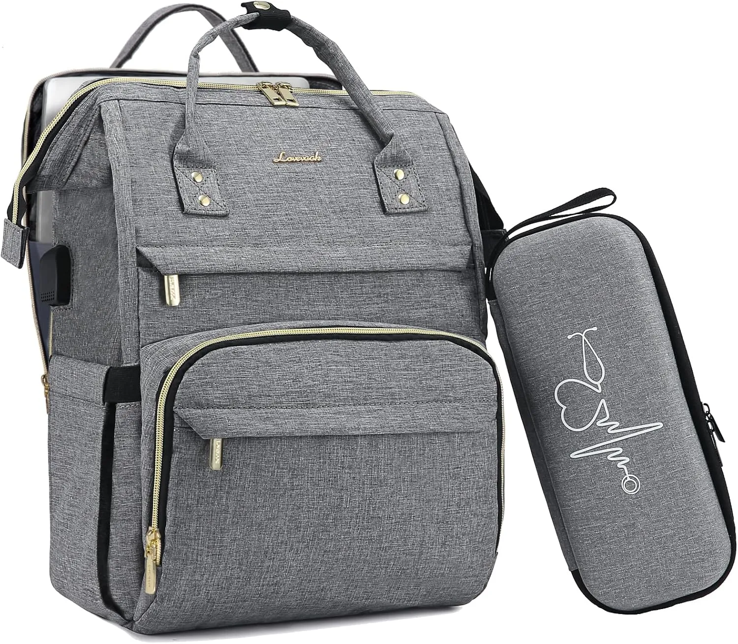 LOVEVOOK Travel Laptop Backpack, Water Resistant Nurse Backpack with Stethoscope Case, Durable Anti Theft College Computer Bag for Men & Women Fits 15.6