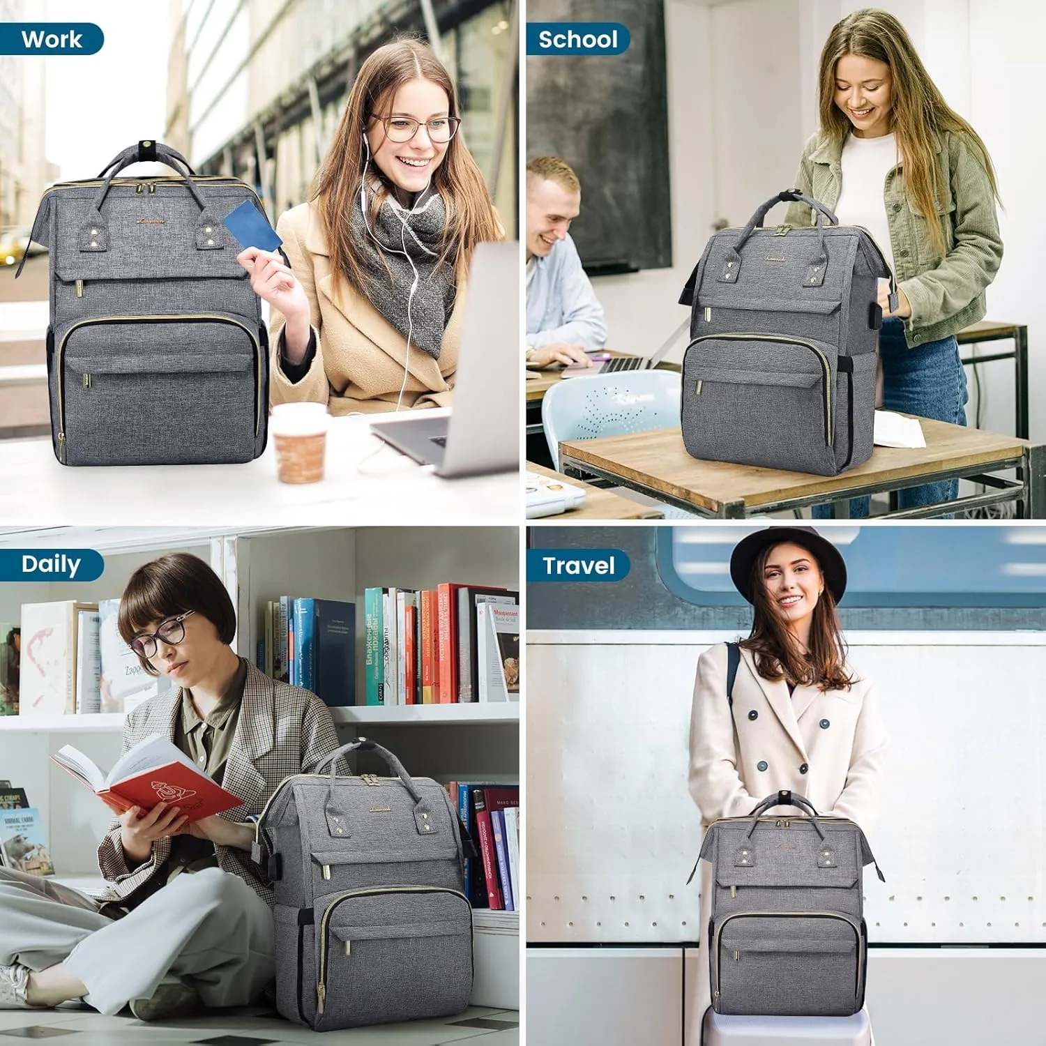 LOVEVOOK Travel Laptop Backpack, Water Resistant Nurse Backpack with Stethoscope Case, Durable Anti Theft College Computer Bag for Men & Women Fits 15.6