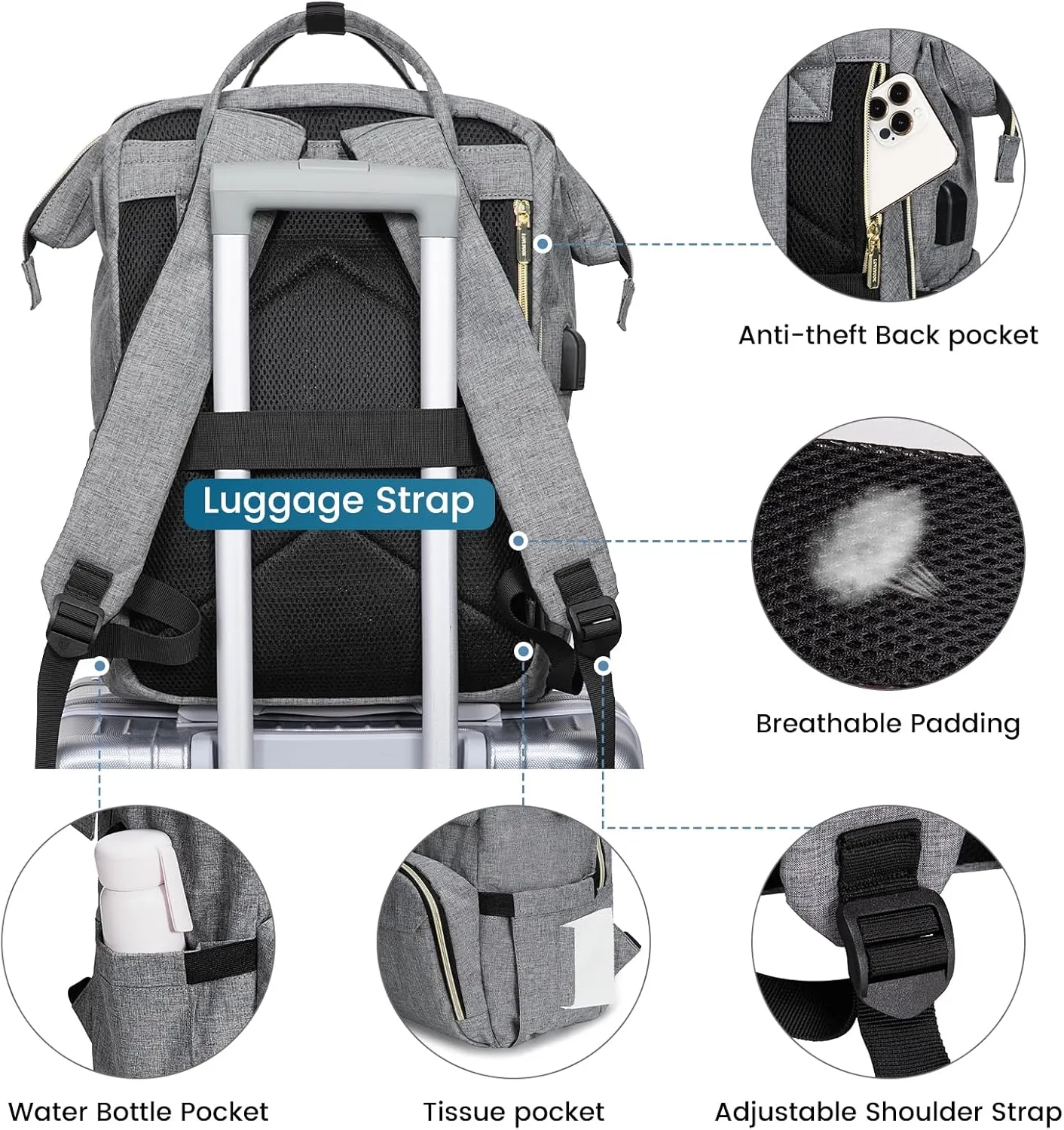 LOVEVOOK Travel Laptop Backpack, Water Resistant Nurse Backpack with Stethoscope Case, Durable Anti Theft College Computer Bag for Men & Women Fits 15.6