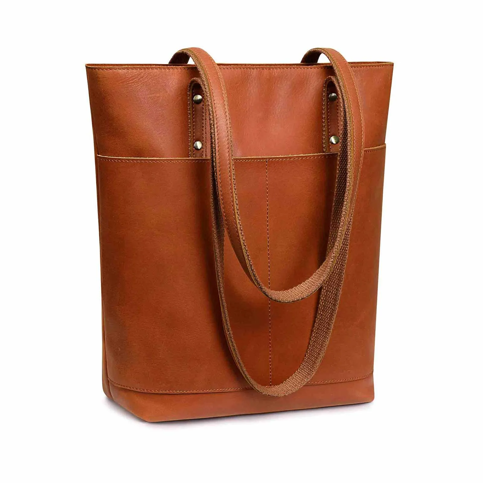 Medium Leather Tote With Big Front Pocket